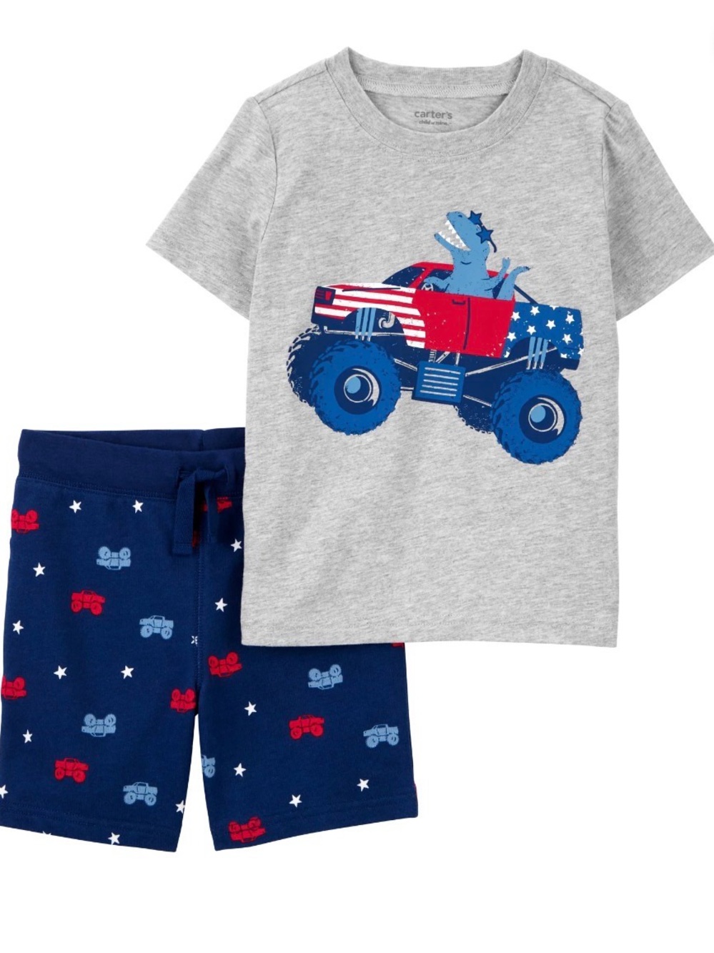 Carter's Grey, Navy & Red Dinosaur Monster Truck Graphic Print Set